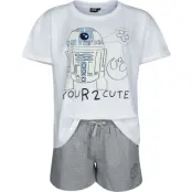 Star Wars - Anime Pyjamas - You R2 - D2 Cute - S XXL - för Dam - vit/grå