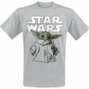 Star Wars T-shirt - The Mandalorian - Grogu - Sketch - S XXL - för Herr - gråmelerad