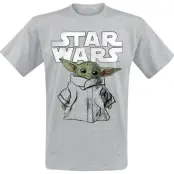 Star Wars - Disney T-shirt - The Mandalorian - Grogu - Sketch - S XXL - för Herr - gråmelerad
