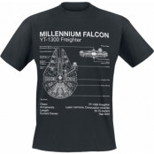 Star Wars - Disney T-shirt - Millenium Falcon Sketch - S XXL - för Herr - svart