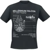 Star Wars - Disney T-shirt - Millenium Falcon Sketch - S M - för Herr - svart