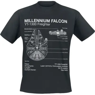 Star Wars - Disney T-shirt - Millenium Falcon Sketch - S M - för Herr - svart