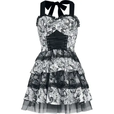 H&R London - Rockabilly Kort klänning - Dark Rebel Swing Dress - XS XXL - för Dam - svart/vit