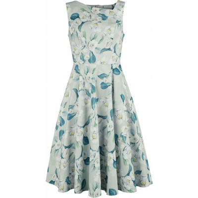 H&R London - Rockabilly Halvlång klänning - Rey Floral Swing Dress - XS 4XL - för Dam - grön/vit
